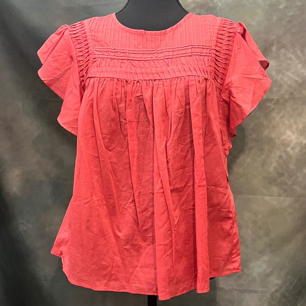 Banana Republic Coral Pink Pintuck Flutter Sleeve Top Women's Size Medium